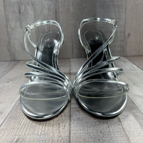 Jacqueline Ferrar Women's Strappy Ankle Strap Sandals High Heels Silver Size 7.5 - Picture 5 of 13